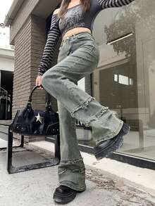 Solid Color Casual Washed Denim High Waist Women Jeans, Everyday Wear All Season - Blue - View 10