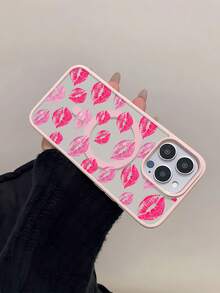 Kiss Marks Mobile Phone Case, Designed With Vibrant Pink And Red Lip Print Design, Suitable For IPhone 16, 15, 14, 13, 12 And 11 Pro Models, Made Of TPU Material, And Provides Shockproof Protection. Perfect For Family, Friends, Children, Birthdays, Spring, Holidays, Boyfriends, Girlfriends, And Valentine's Day Gifts. - 粉色 - 查看 4