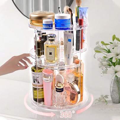 Estantería transparente para almacenar cosméticos, estante organizador giratorio de 360 grados, caja de acrílico, caja de almacenamiento para productos de cuidado de la piel y lápices labiales en la mesa de maquillaje, estantería de exhibición de cosméticos