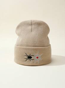 Unisex Spider Web Embroidered Knit Beanie Hat, Suitable For Holiday And Daily Wear