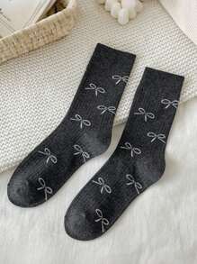 5 أزواج (شحن عشوائي) جوارب نسائية عصرية ، جوارب متوسطة الساق مع زخرفة فيونكة رقيقة ، متعدد الاستخدامات لجميع المواسم