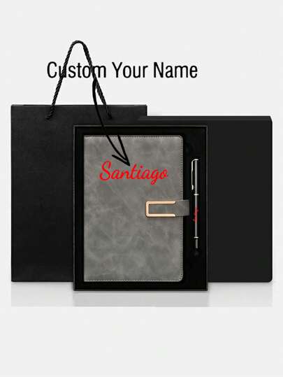 1pc Customized A5 Notebook With Engraved Pen - Minimalist Textured Notebook For Notes, Diary And Meetings - Customized Name, Phone, Logo - Retro Snap Closure - Ideal Gift For Office Or Personal Use