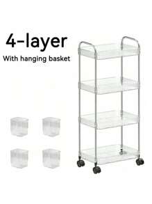 2/3/4 层带吊篮的滚动推车，透明多功能储物手推车，带手柄和轮子，移动收纳架，适用于办公室、浴室、厨房和客厅，非常适合零食、调味品、化妆品、书籍、食物、家居用品 - 透明 - 查看 13