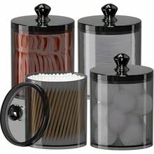 4 Pack Qtip Holder For Bathroom Organizers And Storage, Apothecary Jars With Lids For Home Decor Accessories, Q Tip Dispenser Vanity Makeup Canister For Cotton Swab,, Floss,Hair Clips - Black - View 12