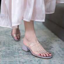 Mujer de moda sandalias de tacón medio una palabra zapatillas transparentes sandalias de tacón grueso ins sexy - Morado - Ver 3