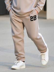 2pcs/Set Tween Boy Spring/Autumn Printed Sweatshirt & Pants Casual Outfit - Màu be - Xem 5