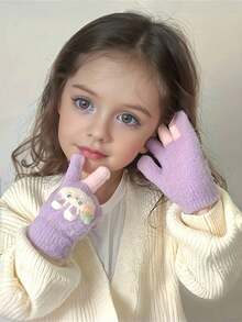 1 Pair Kids Gloves, Warm Thermal Lined Cute Rabbit Design Finger Gloves For Boys And Girls, Suitable For Outdoor Play, Fits Ages 2-5 - Bunny Fruit Gloves - View 9