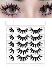 2盒5对/盒卡通睫毛湿式样动漫人物Cosplay浓密锥形泰式睫毛条状睫毛睫毛假睫毛 - 尖尾漫畫款 - 查看 1