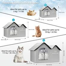 Casa para mascotas (gatos y perros pequeños/medianos) con aire acondicionado y cama nido, para uso en todas las estaciones - Gris - Ver 3