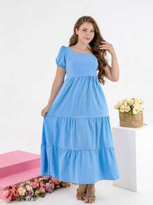 Vestido longo liso estiloso manguinha para princesas adolescentes - Azul bebê - Visão 3