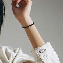 Black Background White Text, Black Drip-Oil Heart-Shaped, Black Jewelry Rope Braided Flat-Knot Bracelet - Black - View 3