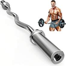 Barra de curl EZ, barra de curl de 47" para levantamiento de pesas, bíceps, tríceps, ejercicio de grupo muscular de espalda/pierna, barra de curl cromada para placas de peso de 2 pulgadas, con 2 abrazaderas de resorte - Plateado - Ver 1