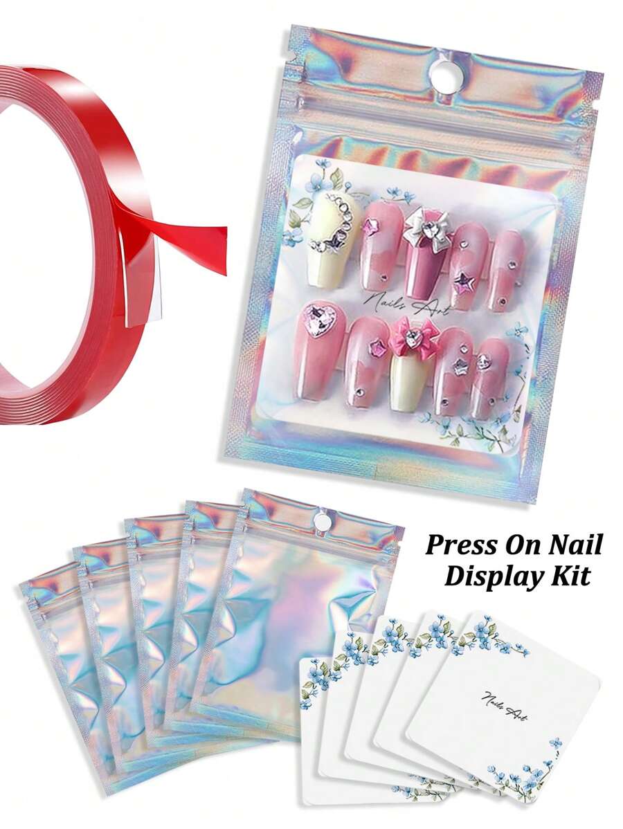 Beautizon Nailartlab 11Pcs/20Pcs/21Pcs/41Pcs Nail Display Storage Tool Set, Laser Shining Colorful Self Sealing Bag, Nail Color Card Adhesive, Nail Color Card Double Sided Adhesive, Nail Background Cardboard, Suitable For Nail Salon Tool Set Supplies