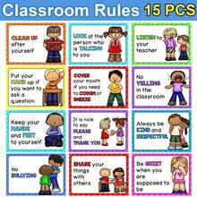 15pcs A4 Classroom Rules Posters - Preschool Classroom Rules Posters - Classroom Rules Behavior Education Posters