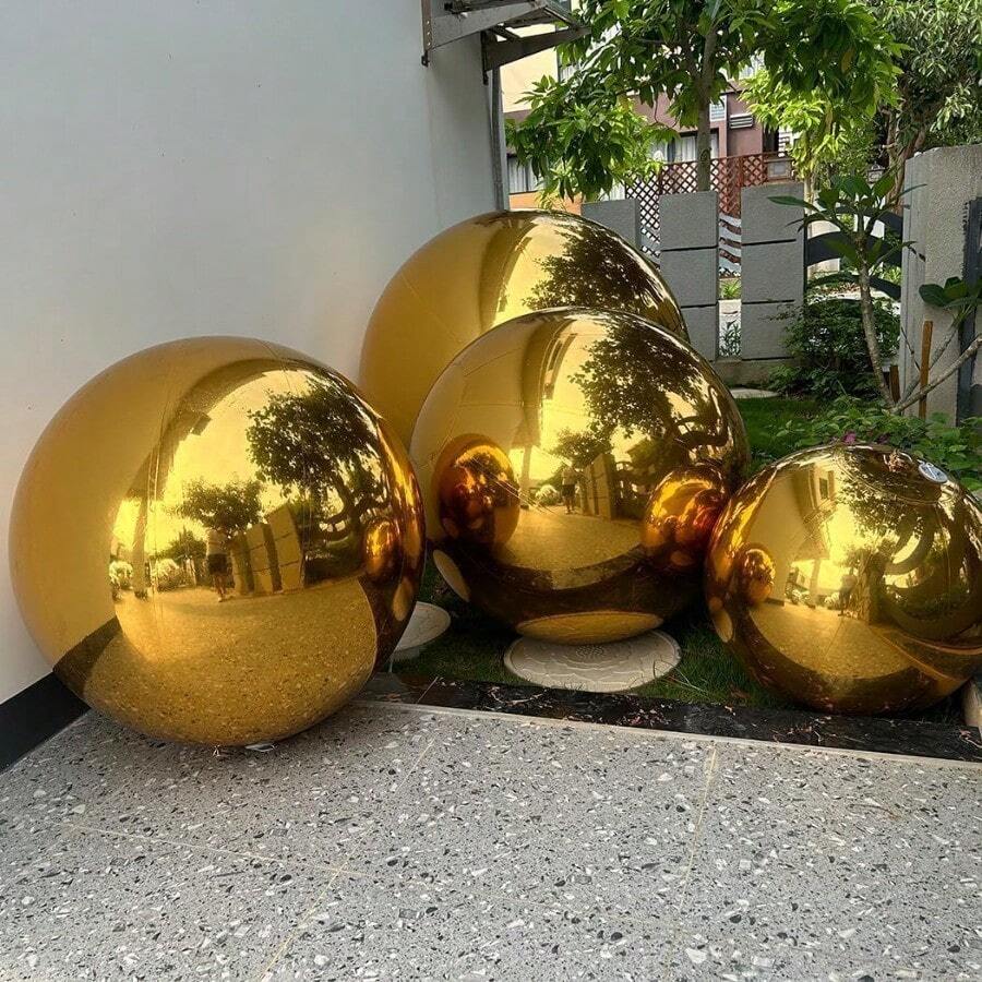 Inflatable Mirror Ball 0.6m 24in Big Shiny Balls Airtight Giant Mirror Balloon Large PVC Sealed Sphere For Events And Stage Party Advertising Shows Decoration 1 Piece Gold Without Air Pump - Gold - View 1