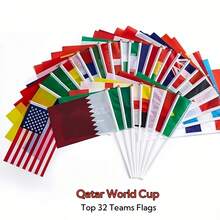 1 套 32 个国家手持迷你国旗小桌旗，涤纶小手挥旗带塑料旗杆，适用于派对室内室外花园装饰，14*21 厘米（5.5*8.2 英寸）