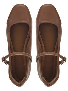 Women's Doll Shoes With Buckle Closure And Flat Heel Women's Basic Mary Janes Style Flats - 駝色 - 查看 4