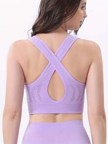 4PCS Seamless Mesh Women's Sports Bra Fitness Gym Running Underwear Shockproof Bra Without Wire Ring Large Size Short Breathable Yoga Bra - 彩色 - 查看 5