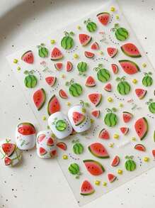 1 pieza Pegatina para uñas 5D en relieve de alta calidad con diseño de sandía de verano fresca, pegatina de decoración de arte de uñas de estilo niña linda, pegatina autoadhesiva para decoración de uñas DIY para mujer, adecuada para fiestas, uso diario, fotografía, pegatinas de uñas para festivales, regalo para amigos, regalo de festival, adecuado para el Día de San Valentín
