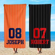 Striped Personalized Baseball Beach Towel, Custom Baseball Team Gifts, Baseball Trip Gifts, Baseball Pool Towel Gift, Baseball Player Gifts - Multicolor - View 3