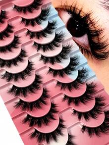 10pairs Classic Russian Volume Eyelash Extension In Cat Eye Style With Mink Hair Material Natural Looking D Curl Fluffy Fake Eyelashes - 黑色 - 查看 1