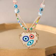 1pc New Zinc Alloy Dripping Oil Evil Eye Pendant Necklace
