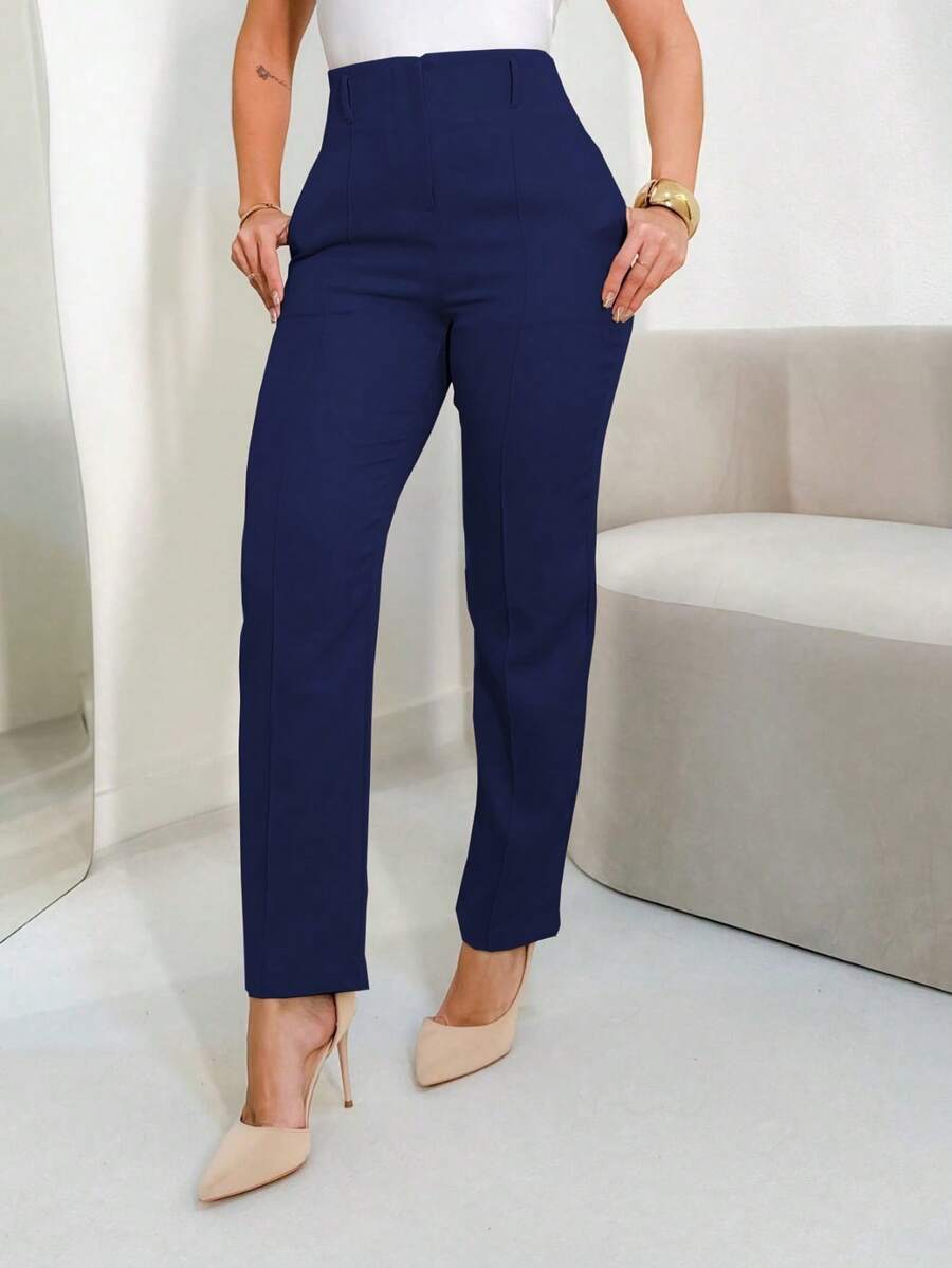 MODA MO, REF: 3283 Women's Tailored Trousers, High Waist, With Pockets, Formal, Modern, Elegant, New Collection, Style, Comfortable, Quality Fabric, Sophisticated Look, Versatile, Casual, For Work, Occasional, Women's Fashion Piece, Contemporary Style, Available For Purchase Across The Country - 藏蓝色 - 查看 1
