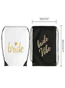 1pc Bride & Bride Tribe Printed Gift Bags,Black And White Drawstring Gift Bag For Wedding Favor, Bride Shower, Bachelorette Party Decorations