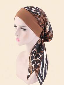 女士弹力宽边仿丝头巾帽，睡帽，女士海盗帽，护发帽，适合日常使用，随机花朵图案 - 彩色 - 查看 17