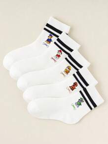 Paw Patrol 1/5 pares de calcetines de media caña para niños y niñas de todas las temporadas con diseño de Paw Patrol, calcetines estudiantiles con dibujos de huesos y nombres de perros, calcetines blancos, calcetines para niños, suaves, transpirables y antideslizantes, estilo lindo y casual, para uso diario, regalos, Pascua, verano