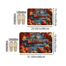 1 pieza Felpudo navideño de hojas de otoño con estampado de grano de madera azul y arce, suave, antideslizante y absorbente, lavable, para decoración del hogar festiva y acogedora, rectangular de pelo corto para sala de estar, dormitorio, cocina, lavandería, baño