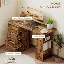 HOMCOM 120cm Computer Desk, Writing Table, PC Workstation With 3 Storage Shelves And Drawers - Rust Brown - View 5
