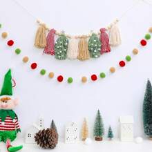 Christmas Banner Tassel Garland And Red White Green Brown Pom Pom Garlands Wall Hanging Home Decor For Party Decoration Christmas Decorations Room Decor Winter Christmas Decorations Home Christmas Gifts Christmas Decor