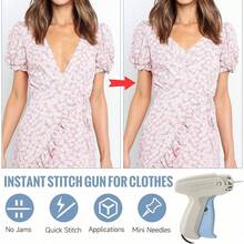 Pistola micro per etichettare gli indumenti, pistola per punto fine aggiornata, mini pistola per punto senza inceppamenti per abiti, kit di attrezzi per la riparazione rapida di indumenti con 6 aghi, 1000 fermacampioni neri e 1000 bianchi da 5 mm