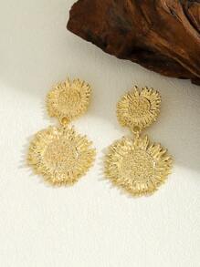 1 对独特的波西米亚大向日葵吊坠耳环，油滴金属双花耳环，向日葵吊坠耳环，花卉耳环，复古夏季珠宝礼物