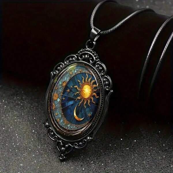 1pc Gothic Style Vintage Simple Sun & Moon Pendant Necklace, Halloween