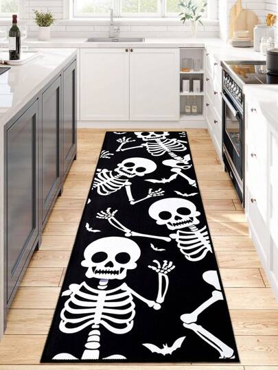 1 Stück Halloween Thema dekorativer Fußmatte, kleine Größe Halloween Schädel Muster rechteckige Kristall Samt Fußmatte, Happy Halloween Thema dekorative Bodenmatten, Halloween Schädel Muster rechteckiges Design dekorative rutschfeste Fußmatte für Halloween Party, Küche Schlafzimmer Badezimmer Feiertag Heim Dekoration Teppich, gruseliges Schädel Design, perfekt für Halloween Heim- & Küchenboden Dekoration, Halloween Geschenk Matte, Halloween Ornamente