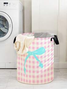 1pc Foldable Round Storage Basket With Handles, Large Capacity, Butterfly Print Design, Multi-Purpose For Bathroom, Bedroom, Laundry, Toys, Clothing Storage