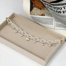 1pc New Bohemian Faux Pearl Starfish Women Anklet, Suitable For Summer Beach Wear