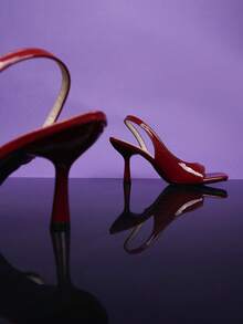 1双红色加大码时尚高跟凉鞋，适合青少年女孩，闪亮镜面PU弹力带方头细高跟优雅坡跟罗马凉鞋，适合日常休闲、派对、旅行、2025春夏款（此款尺码偏大一码） - 紅色 - 查看 4