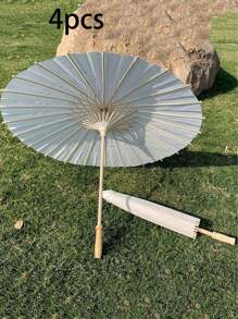 6 件套，白色纸伞，木柄，无羽毛，DIY 新娘送礼会派对装饰，婚礼派对道具，摄影配件