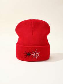 Unisex Spider Web Embroidered Knit Beanie Hat, Suitable For Holiday And Daily Wear
