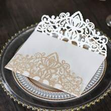 1 Stück/Goldene Zwiebel Papier Pulver Hochzeitseinladungskarte, lasergeschnittene Hohlkarte - Exquisite Grußkarte, geeignet für Hochzeiten, Verlobungen und Partys