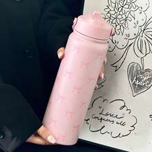 HILAKE 1 pezzo Bottiglia d'acqua isolata da 800ml/1000ml con motivo a fiocco - Stoviglie durevoli e riutilizzabili ideali per l'idratazione estiva, borraccia estetica vintage Y2K per bevande calde e fredde - Perfetta per avventure all'aperto, picnic, sport, campeggio e uso in ufficio