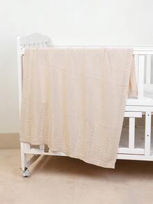 1pc Infant Knitted Solid Color Blanket, Baby Leaf Pattern Throw Blanket, Simple Design For All Seasons - Camel - View 3