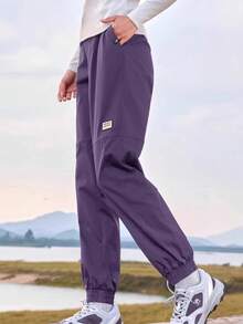 CAMEL CROWN Pantalones deportivos casuales para mujer, pantalones deportivos largos y sueltos impermeables con cordón y tirantes - Uva dulce morada - Ver 1