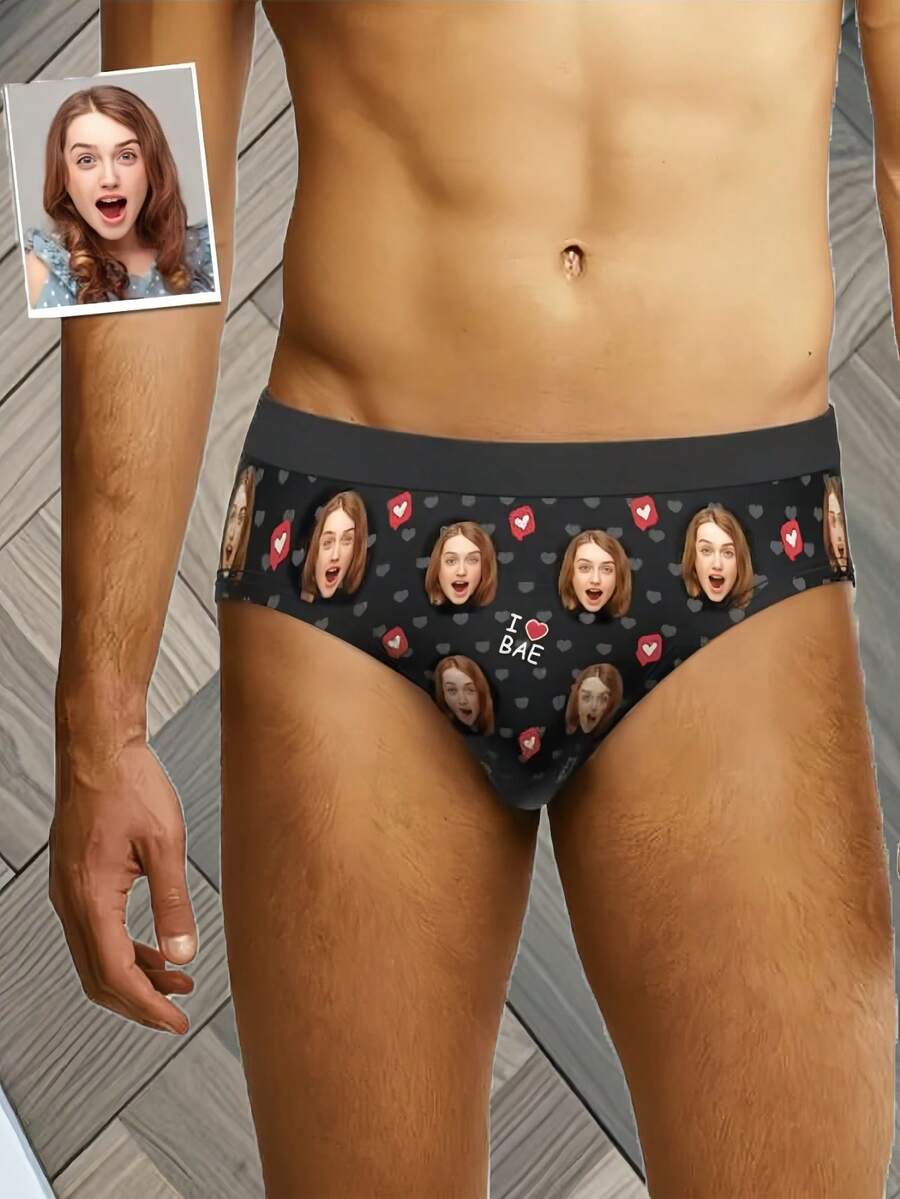 Cueca masculina tipo shorts personalizável com foto (sem cinto). Escolha a foto que quiser e presenteie alguém especial com esta peça única. - Multicolorido - Ver 1