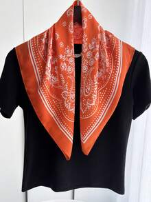 1pc Women Cashew Print Bandana Scarf, Silky Material Head/Neck Wrap, Suitable For Daily Use Hair Accessories Headbands For Women, School Stuff, College Autumn Accessories Fall Winter Hair Band Bows For Vacation Outfits Woman - Orange - View 2