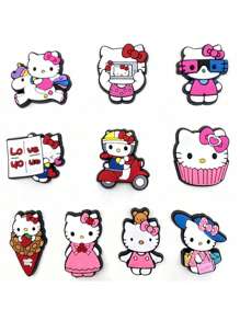 Sanrio 10pcs Sanrio Hello Kitty Shoe Charms, Fashionable PVC Cartoon Shoe Buckles, Cute Hello Kitty Pattern Accessories For Women's Footwear, Plastic, No Power Required, Sanrio Brand