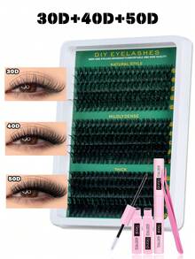 MEM 800/300/290/270pcs Individual False Eyelashes, 8-16mm D Curl Lash Extension Kit With Glue And Sealant, DIY Eyelash Extension Tools, Suitable For Beginners, Travel, Daily Wear, Wedding, Date, Party, Holiday - Christmas/Halloween/Gift - 黑色 - 查看 14